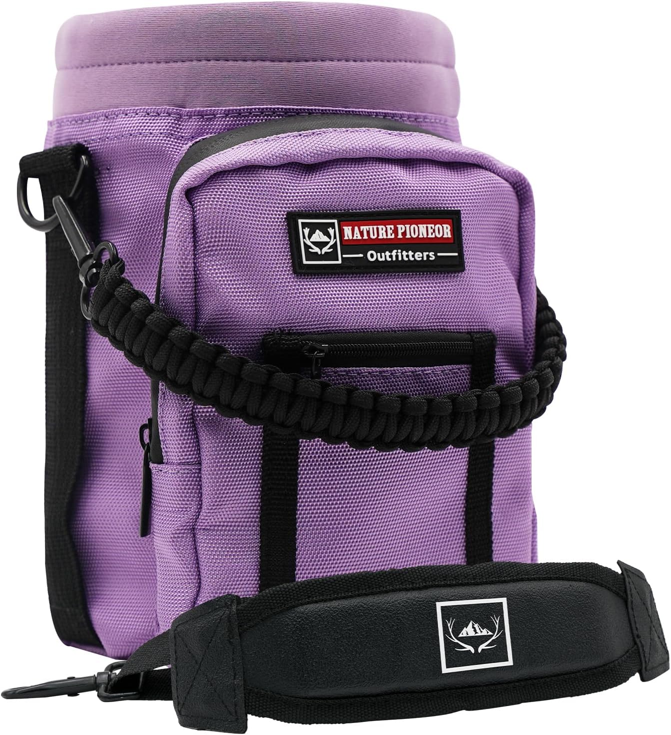 NATURE PIONEOR Water Bottle Holder with Adjustable Strap - 26/32/36/40/46/64oz Insulated Water Bottle Sling Carrier with Paracord Handle & 2 Pockets, Outdoor Sports, Hiking, Camping, Gym