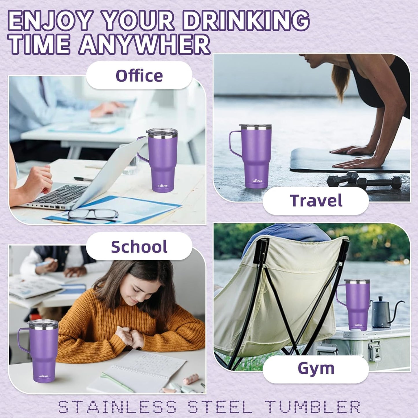 20 oz Insulated Coffee Mug with Ceramic Coating, Stainless Steel Travel Mug Tumbler with Handle Lid and Straw, Double Wall Leak-Proof Coffee Travel Mug Keeps Drink Hot and Cold (Black)