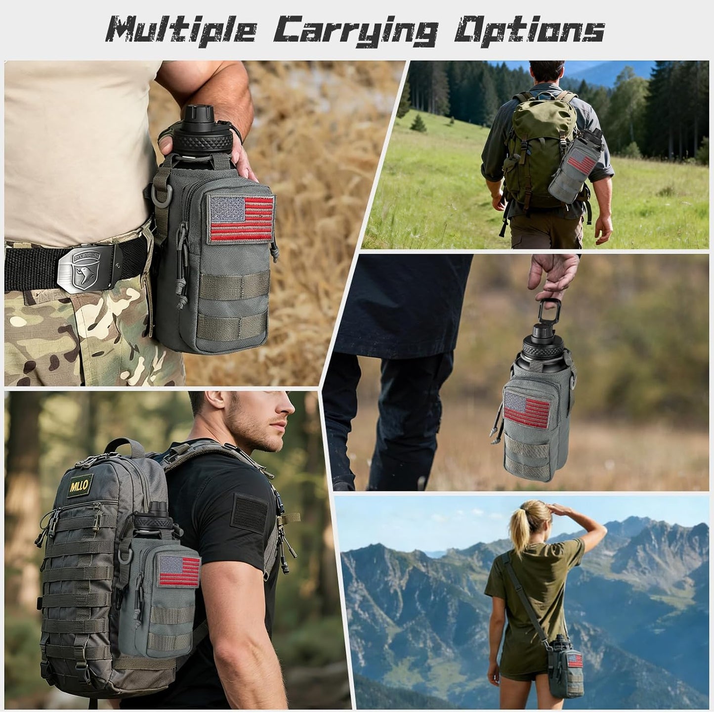 32 oz Insulated Water Bottle with Sleeve - Tactical Stainless Steel Gym Water Bottles for Men, Sports Water Bottle for Hiking Camping Outdoor with Camo Pouch