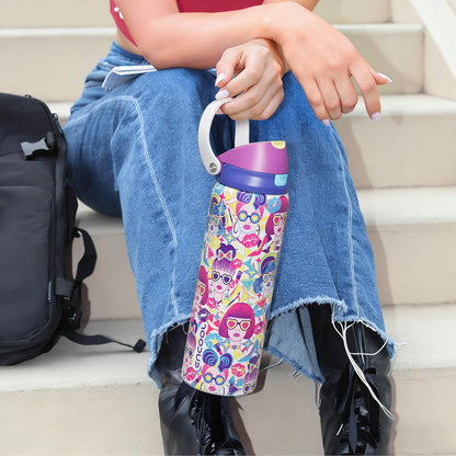 ENCOOL Leakproof Insulated Water Bottle with Straw Dual-Sip Water Bottle Bag-Safe Design for Work, Commute & Gym – Keeps Drinks Cold All Day, 24 oz, Lemonade Pink - Colors A