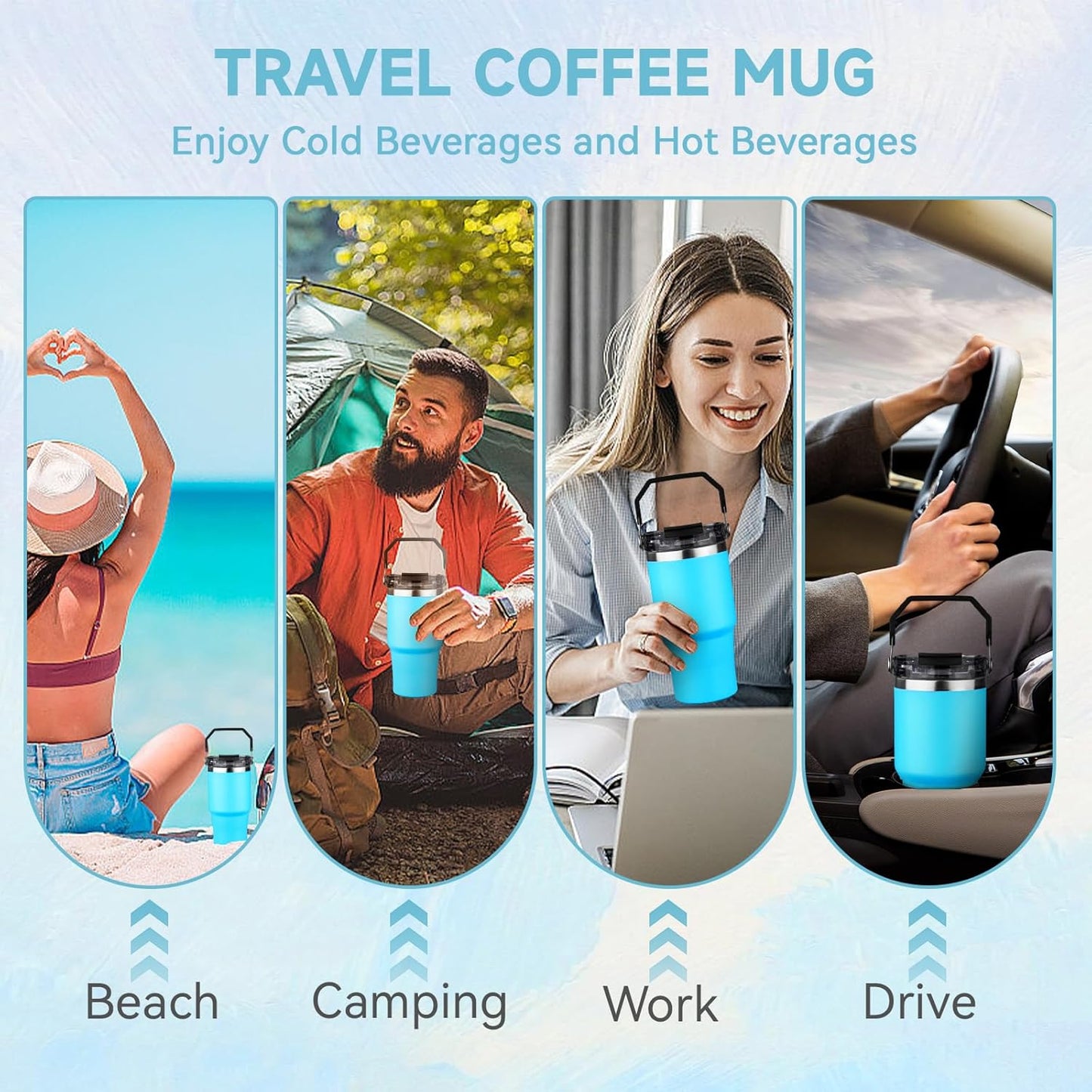 30oz Tumbler with Handle and Flip Straw Lid Double Wall Insulated Travel Coffee Mug Stainless Steel Vacuum Insulated Coffee Tumbler Cup for Hot and Cold Beverages,Leak-proof&BPA-free (30oz,Black)