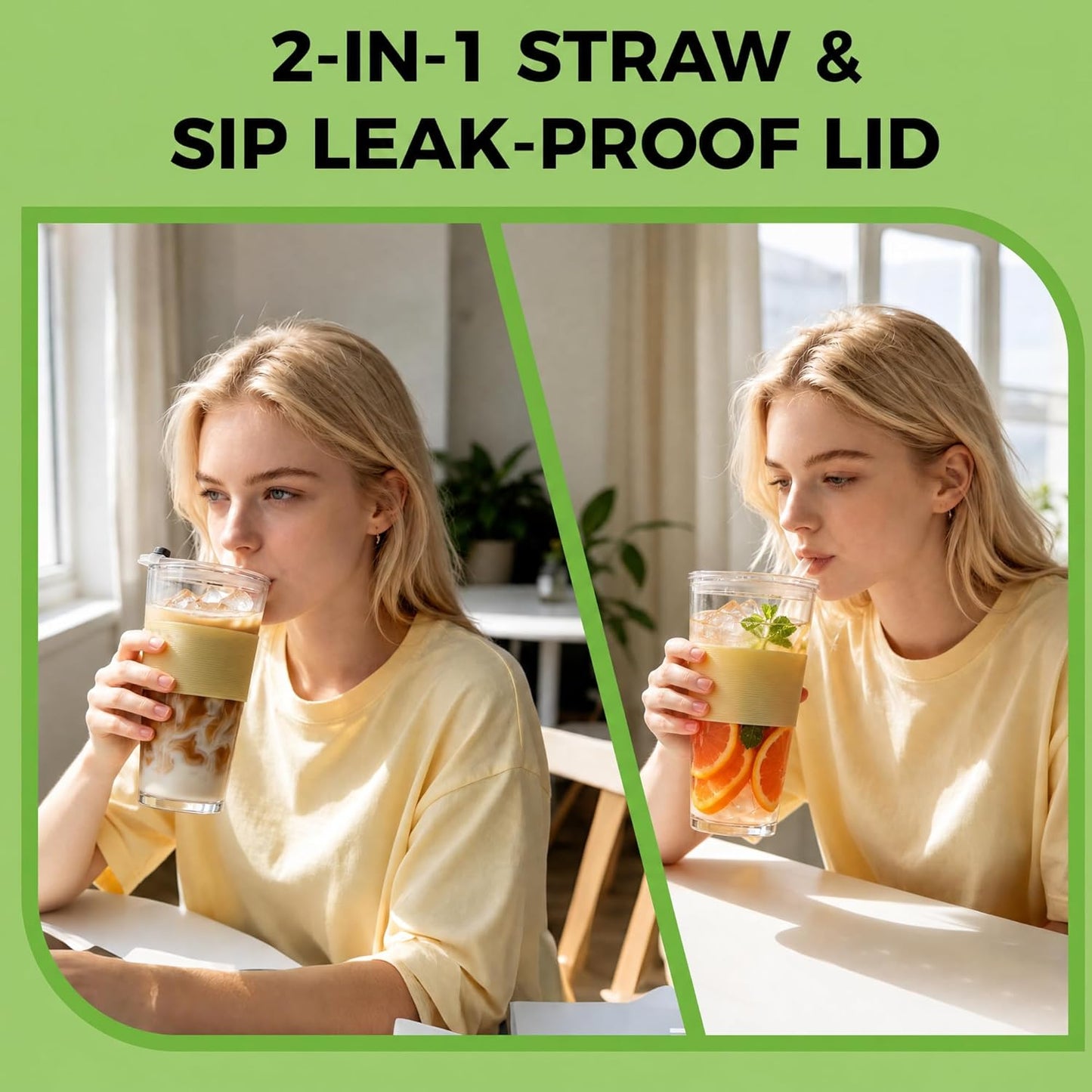 2Pack 40OZ Glass Tumbler with Handle,Glass Cup with Lid and Straw,Reusable Glass Iced Coffee Cup for Beer, Smoothies, Juice,Hot/Cold Drinks-Suitable for Birthday,Wedding
