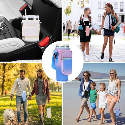 GOEWY Water Bottle Carrier Bag for Stanley 40/30 oz Tumbler with Phone Pocket Neoprene Water Bottle Holder with Shoulder & Handheld Strap Stanley Cup Accessories