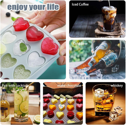 Heart Shape Ice Cube Tray, 21 Holes Silicone Ice Cube Mold with Removable Lid Flexible for Whiskey Cocktail Chocolate