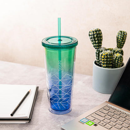 bzyoo SIP 24oz (710ml) Double Wall Plastic Tumbler with Lid and Straw Cold Drink Travel Mug Reusable Party Cup Perfect for Office Ice Coffee or Tea and Gift Color: Pink & Purple