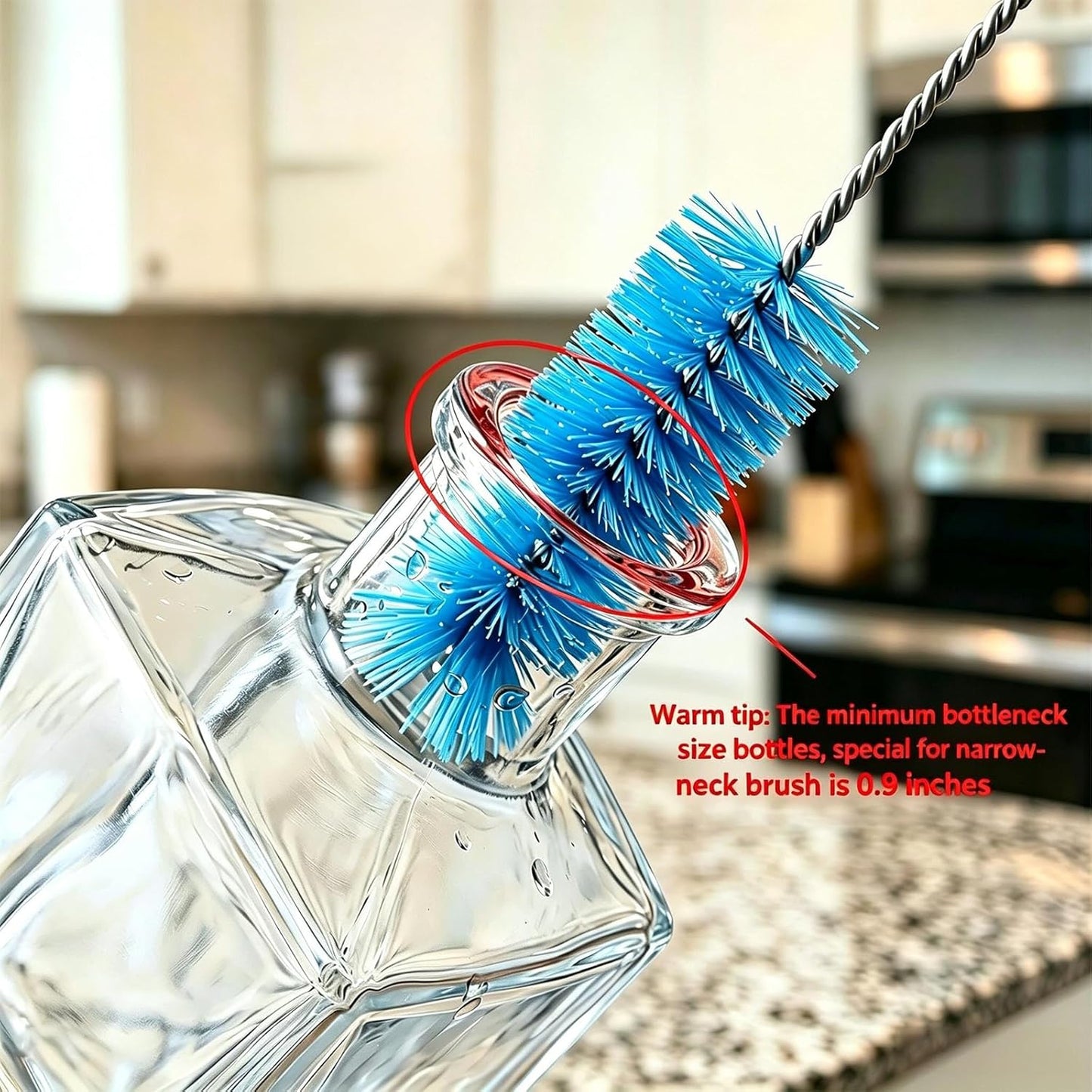 15.5 Inch Long Bottle Brush with 360° Rotating Head - Soft Bristles for Washing Glass, Narrow Neck Bottles, Wine Bottles, Vase, Hummingbird Feeder, Dishwasher Hose & Aquarium Tube, 2 Pack