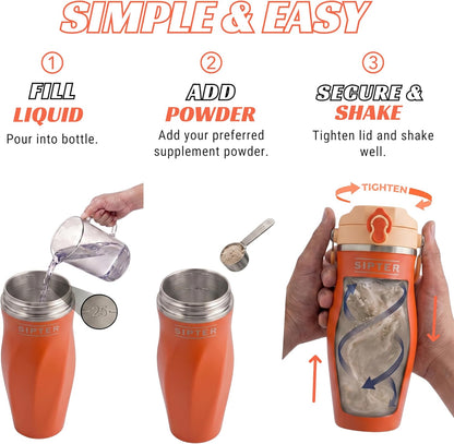 Earth Stone - 24oz Insulated Protein Shaker Bottle - Medical-Grade 316 Stainless Steel - Patent-Pending Clump-Free Design - Odor Proof & Leak-Proof Metal Blender Cup