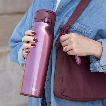 Simple Modern Mesa Loop Water Bottle with Covered Straw and Handle | 24oz Cup Holder Friendly Insulated Stainless Steel Bottles for Travel, Sports and School | Iris Sage - Colors B