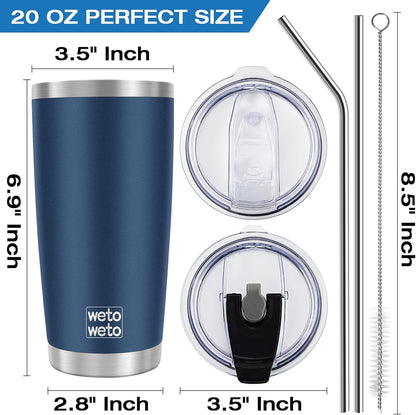 WETOWETO 20oz Tumbler, Stainless Steel Vacuum Insulated Coffee Travel Mug, Double Wall Powder Coated Insulated Coffee Mug Travel Mug with Lid Thermal Cup for Outdoor (Navy Blue, 1 Pack)