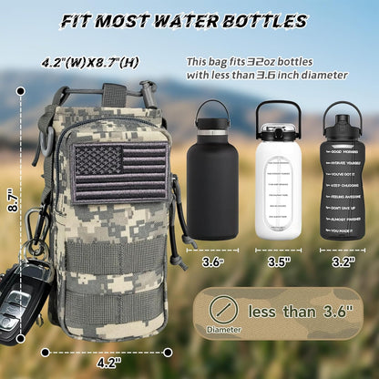 Water Bottle Holder with Strap - Tactical Insulated Water Bottle Sleeve with MOLLE System Water Bottle Cover Cross-Body Pouch for Walking Hiking Camping Gym 32oz&40oz