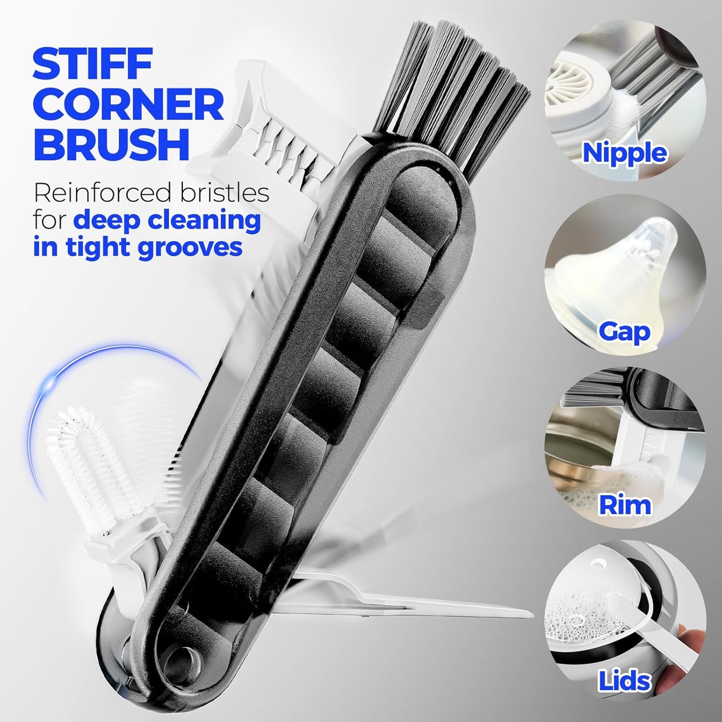 Holikme 6 Pack Bottle Brush Set, 14" Long Handle Stainless Steel Bottle Cleaner Brush, 3 Straw Brushes, 4-in-1 Bottle Cleaning Brush for Water Bottle, Antistatic Lab Brushes Straws, Black