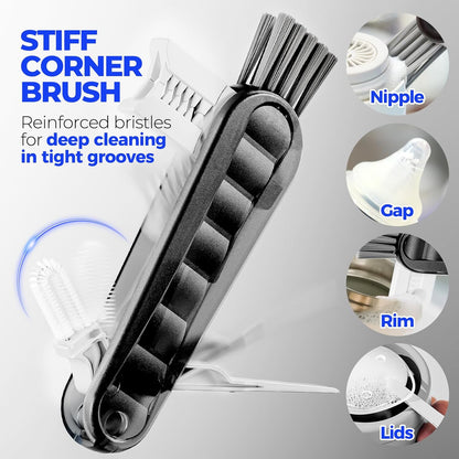 Holikme 6 Pack Bottle Brush Set, 14" Long Handle Stainless Steel Bottle Cleaner Brush, 3 Straw Brushes, 4-in-1 Bottle Cleaning Brush for Water Bottle, Antistatic Lab Brushes Straws, Black