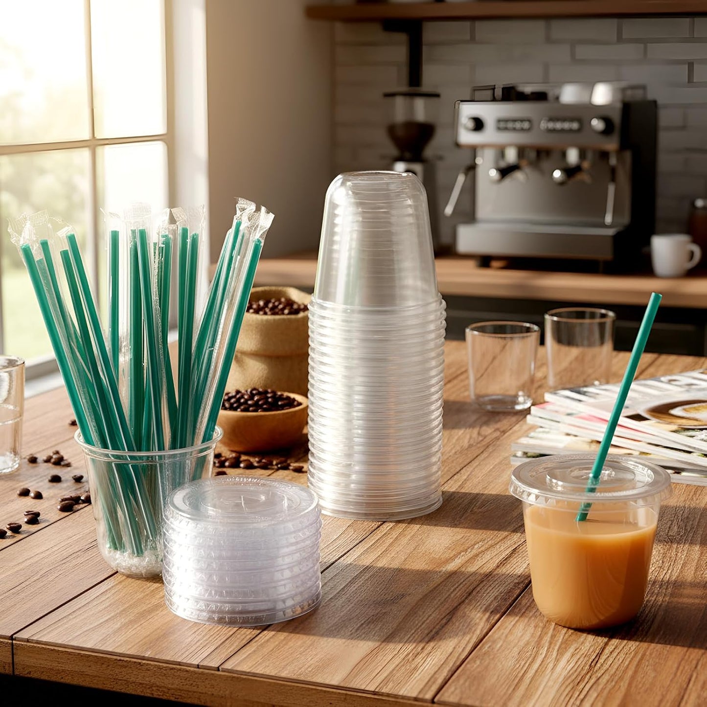 Baderke 25 Set Plastic Cups with Lids and Straws, Disposable Plastic Iced Coffee Cup for Cold Beverage Juice Smoothie Crystal for Coffee Shops Party Catering(Clear,16 oz)