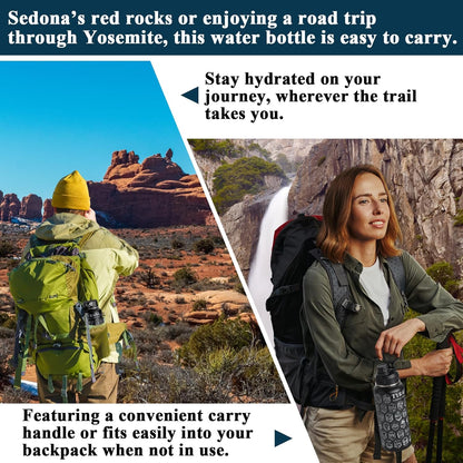 National Parks Water Bottle with Stickers, Birthday Gifts for Men and Women, 32oz Wide Mouth Leakproof Stainless Steel Bucket List Insulated Bottle for Camping & Hiking