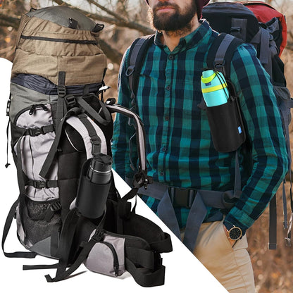 Xxerciz Water Bottle Holder for Backpack Shoulder Strap, Nylon Water Bottle Strap with Drawstring Carabiner, Portable Backpack Attachment Water Bottle Pouch for Hiking Walking Camping