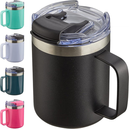 12oz Insulated Coffee Mug Cup with Handle, Stainless Steel Travel Coffee Mug with Flip Lid, Double Wall Vacuum Coffee Tumbler, Navy