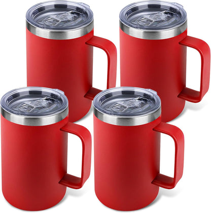 22oz Insulated Coffee Mug with Handle & Leak-Proof Lid - Double Wall Stainless Steel Travel Tumbler for Commute/Office/Home, Orange, 1 Pack