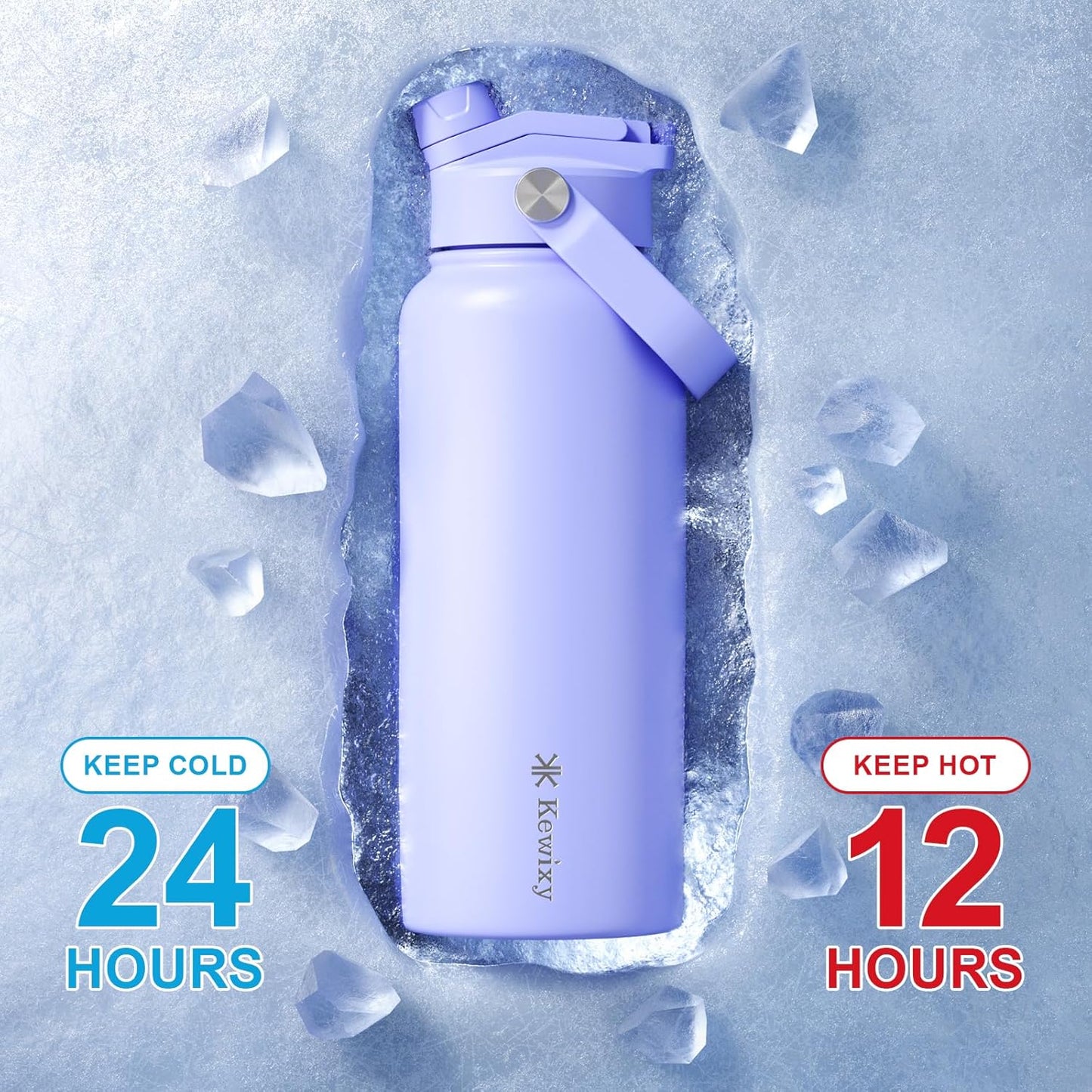 KEWIXY 32 oz Insulated Water Bottle, 2-in-1 Lid, Straw & Spout with Protected, Leak Proof, Keep Cold, Stainless Steel, Metal, Reusable, Handle, for Outdoor, Gym and School, 2 Lids, Blush Pink