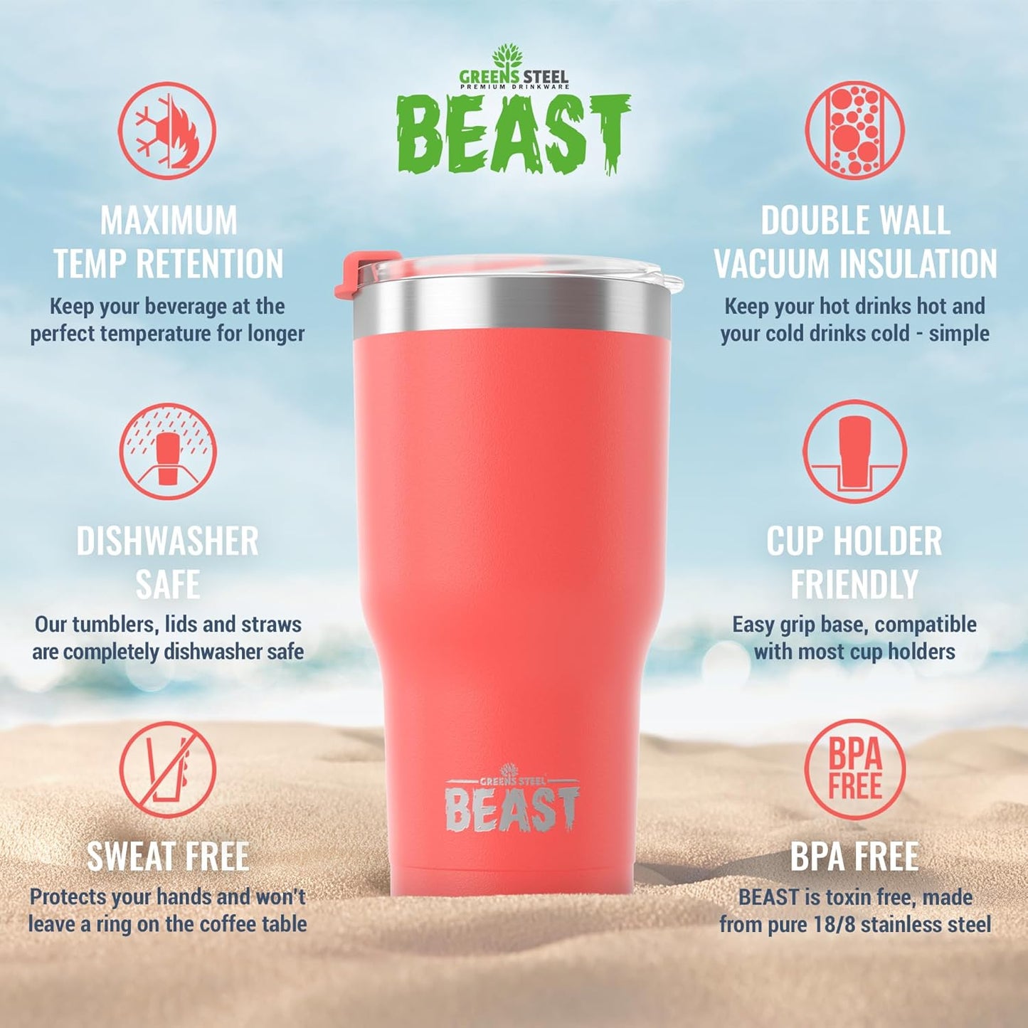 Beast 10 oz Tumbler Stainless Steel Vacuum Insulated Coffee Ice Cup Double Wall Travel Flask (Arctic White)
