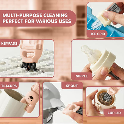Cup Lid Cleaning Brush, 3 in 1 Lid Cleaner for Tumblers and Water Bottles, Gap Cleaning Brush with Straw Hole Detail Tool, Multifunctional Brush for Daily Use (Pink Purple)