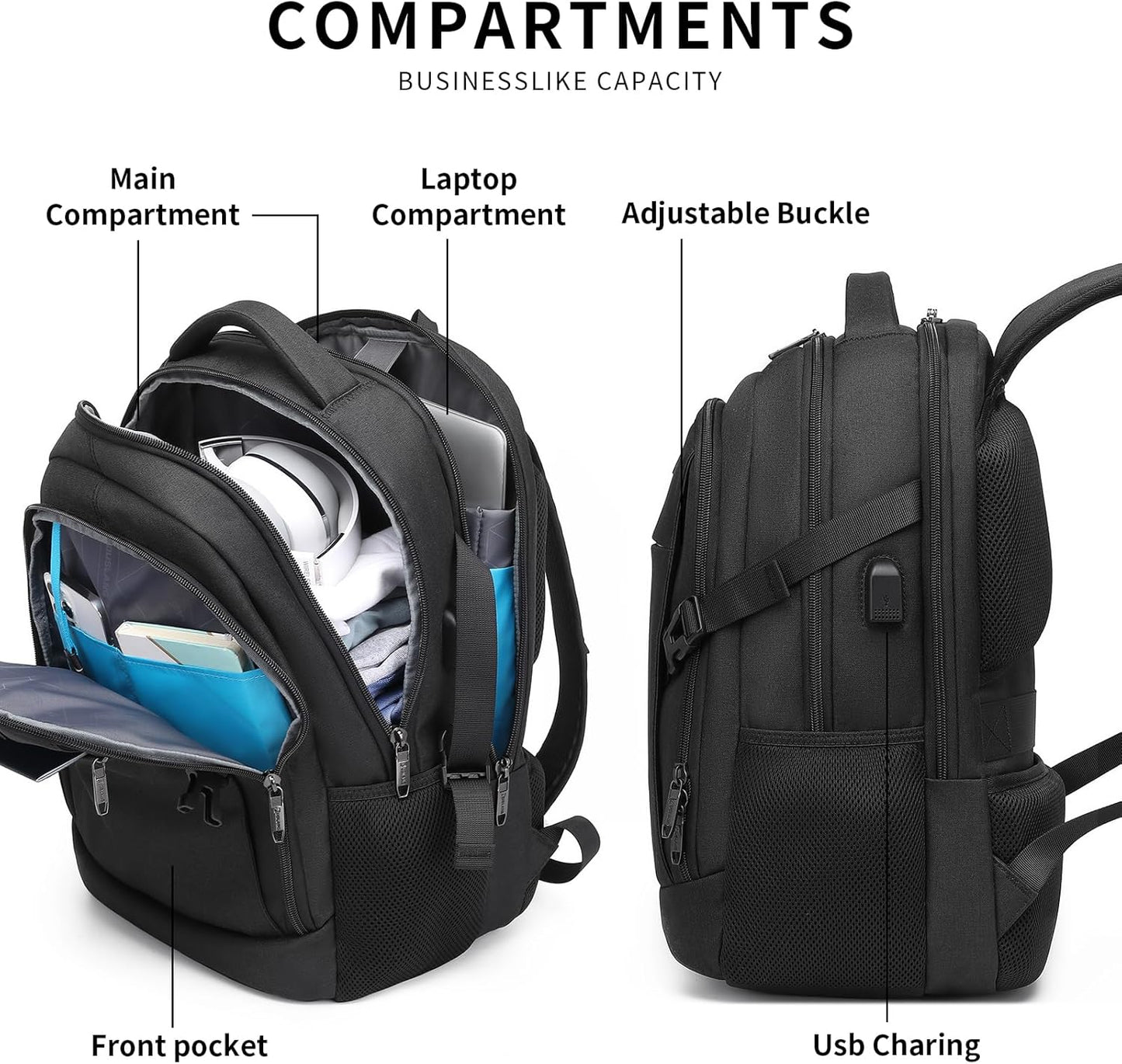 DUSLANG 17 Inch Laptop Backpack for Travel Water Resistant College Backpack for Men/Women Laptop Bag with USB Charging Port,Black - Colors A