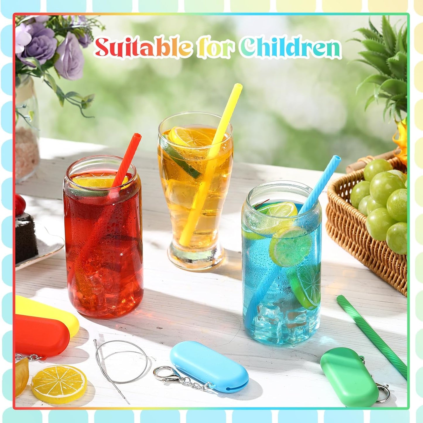 Meanplan 4 Sets Cruise Ship Essentials,4 Set Silicone Straws with Case Reusable Silicone Portable Drinking Straw Set for Party Travel Cold or Hot with 4 Carry Case, 4 Cleaning Brushes (Classic Color)