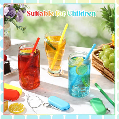 Meanplan 4 Sets Cruise Ship Essentials,4 Set Silicone Straws with Case Reusable Silicone Portable Drinking Straw Set for Party Travel Cold or Hot with 4 Carry Case, 4 Cleaning Brushes (Classic Color)