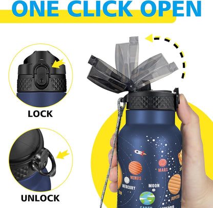 Han's Bottle Sports Water Bottle - 24 Oz, Straw Lid, Leak Proof, Vacuum Insulated Stainless Steel, Double Walled, Thermo Mug,Black