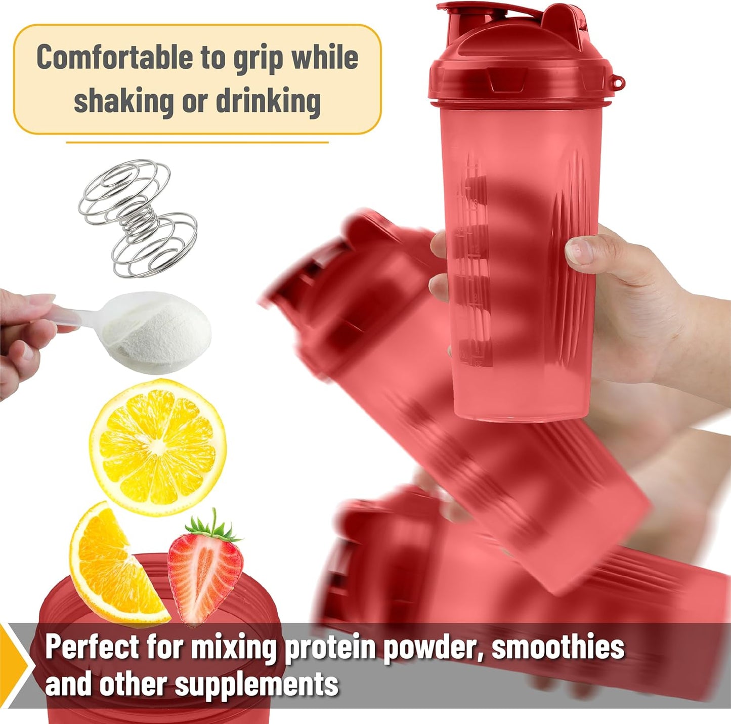 Mr. Pen- Shaker Bottles for Protein Mixes, 28 oz, Leak Proof Shaker Cups with Stainless Steel Wire Whisk Ball for Protein Shakes and Pre Workout