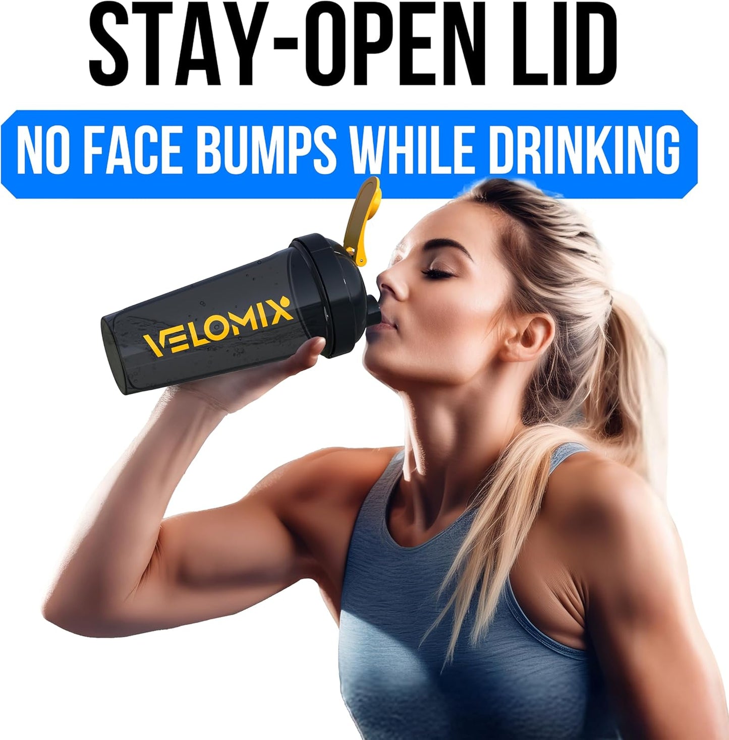 VELOMIX -2 Pack- 28 oz Protein Shaker Bottles for Protein Mixes - 2x Wire Whisk | Leak Proof Shaker Cups for Protein Shakes | Protein Shaker Bottle Pack (Black/Transparent)