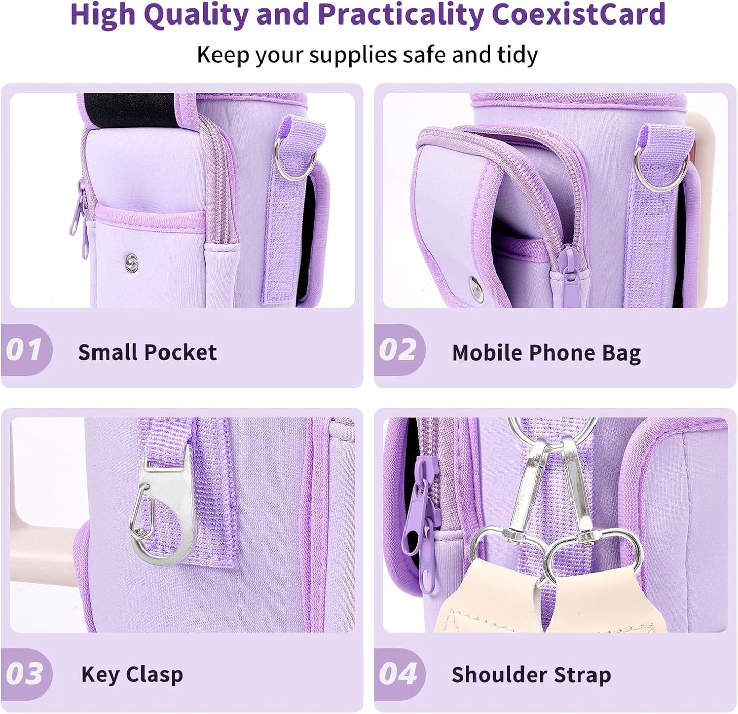Water Bottle Holder with Strap for Stanley Cup 40/30oz, Insulated Neoprene Stanley Cup Holder with Strap for Tumbler with Handle Stanley Carrier Bag Cross-body Bag for Walking