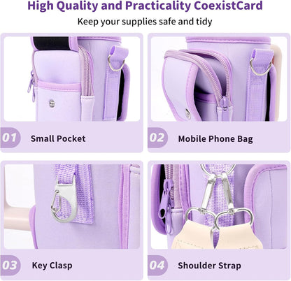 Water Bottle Holder with Strap for Stanley Cup 40/30oz, Insulated Neoprene Stanley Cup Holder with Strap for Tumbler with Handle Stanley Carrier Bag Cross-body Bag for Walking