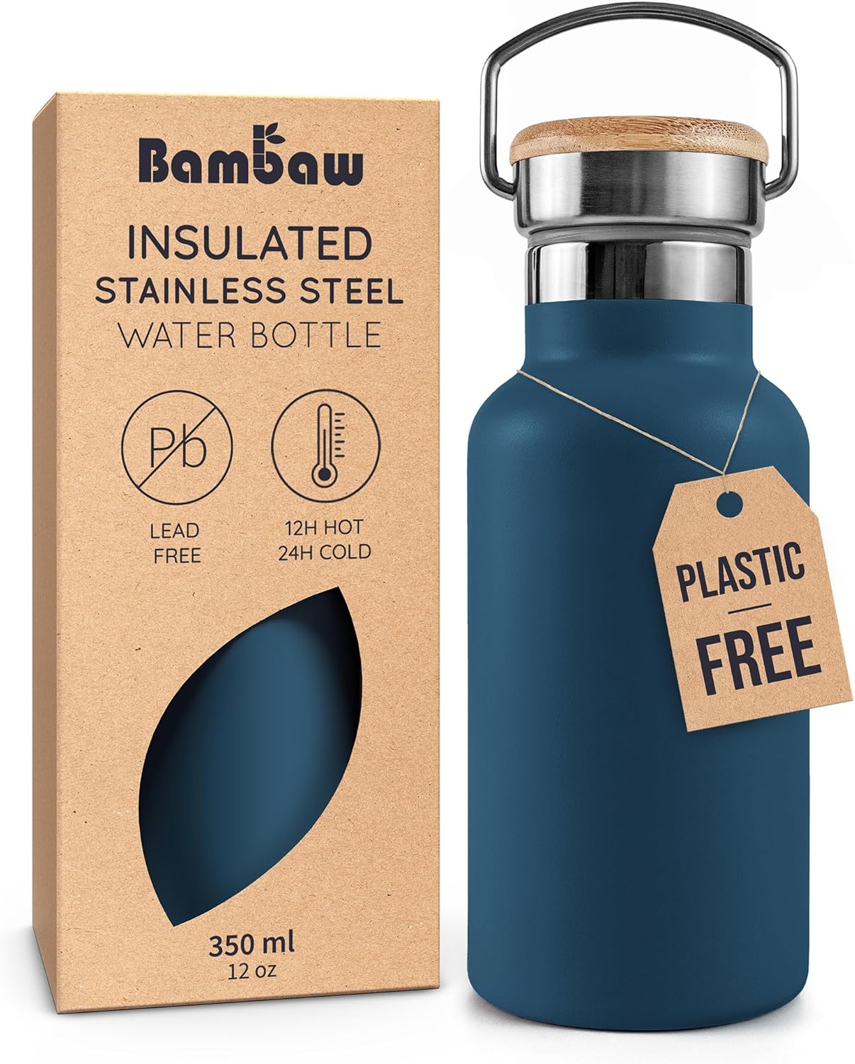 Bambaw 24 oz Stainless Steel Water Bottle, Insulated Metal Water Bottle Wide Mouth, Great for Hiking & Travel, With Handle Easy to Carry, Rust-Resistant & Durable (Aegean Blue)