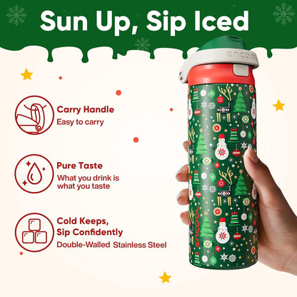 ENCOOL Leakproof Insulated Water Bottle with Straw Dual-Sip Water Bottle Bag-Safe Design for Work, Commute & Gym – Keeps Drinks Cold All Day, 24 oz, Lemonade Pink - Colors B
