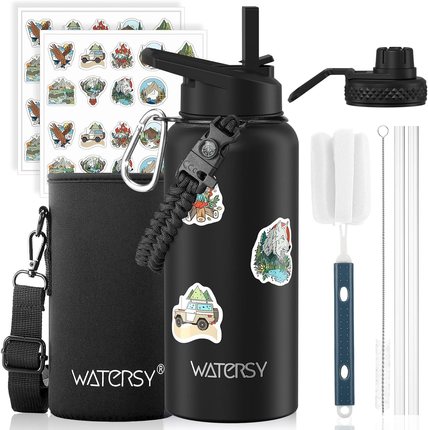 40oz Insulated Water Bottle (Cold for 48 Hrs),BPA Free&Leak Proof,Stainless Steel Water Flask,Water Jug with Straw Spout Lids for Gym,Hiking,Travel,Black Blue