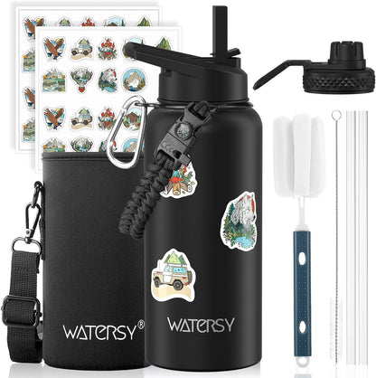 40oz Insulated Water Bottle (Cold for 48 Hrs),BPA Free&Leak Proof,Stainless Steel Water Flask,Water Jug with Straw Spout Lids for Gym,Hiking,Travel,Black Blue