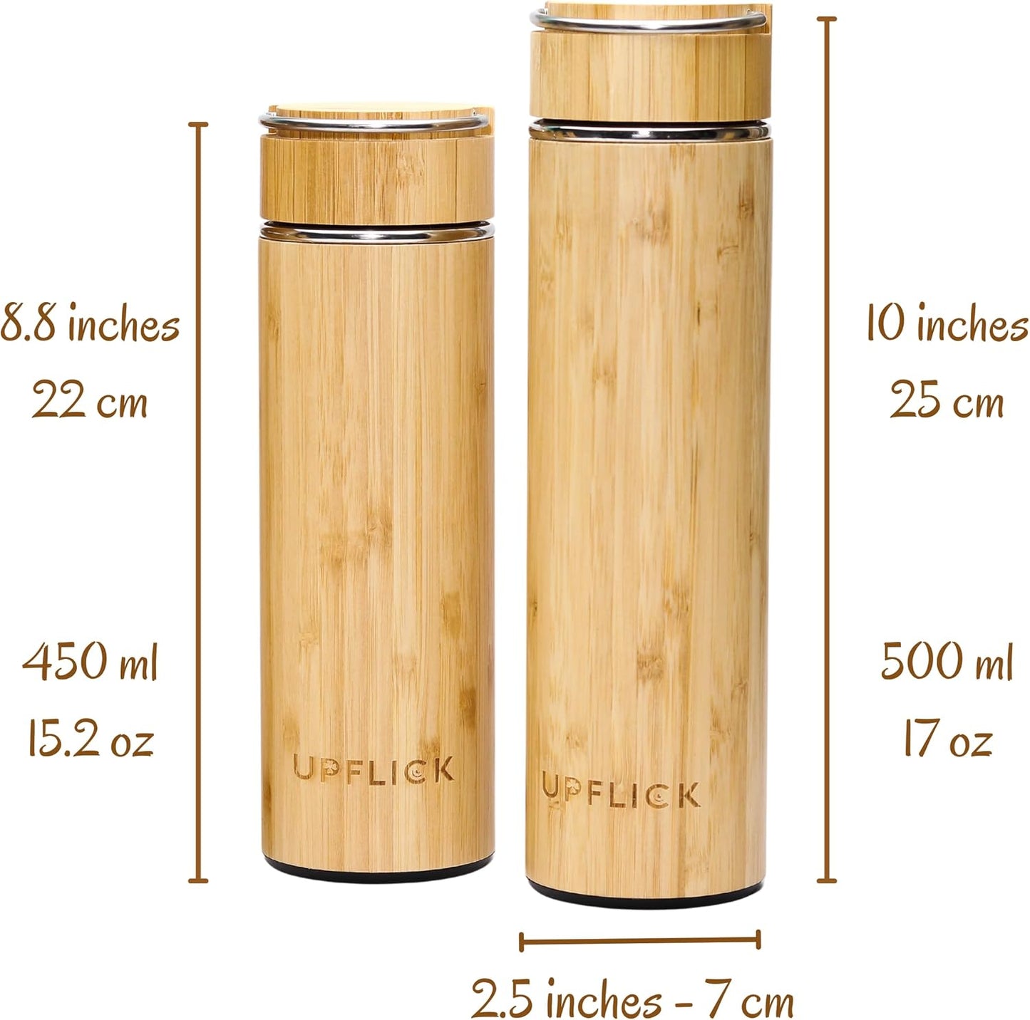 Bamboo Water Bottle Insulated Tea Tumbler for Men Birthday Gift, Women Travel Tea Set with Diffuser for Loose Tea Leaves, Stainless Steel Leak Proof Gift for Mom (15 oz)