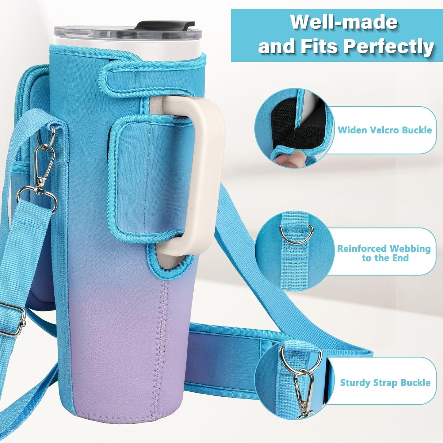 LEFOR·Z Water Bottle Carrier Bag with Phone Pocket Compatible with Stanley/Meoky 40 oz Tumbler with Handle,Water Bottle Holder Pouch with Adjustable Strap Compatible with Stanley Cup Accessories
