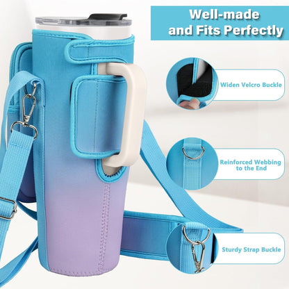 LEFOR·Z Water Bottle Carrier Bag with Phone Pocket Compatible with Stanley/Meoky 40 oz Tumbler with Handle,Water Bottle Holder Pouch with Adjustable Strap Compatible with Stanley Cup Accessories
