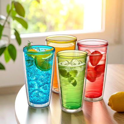 Amazing Abby - Alaska - 24-Ounce Insulated Plastic Tumblers (Set of 6), Double-Wall Plastic Drinking Glasses, All-Clear Reusable Cups, BPA-Free, Shatter-Proof, Dishwasher-Safe