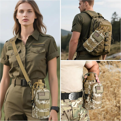 Water Bottle Holder with Strap - Tactical Insulated Water Bottle Sleeve with MOLLE System Water Bottle Cover Cross-Body Pouch for Walking Hiking Camping Gym 32oz&40oz