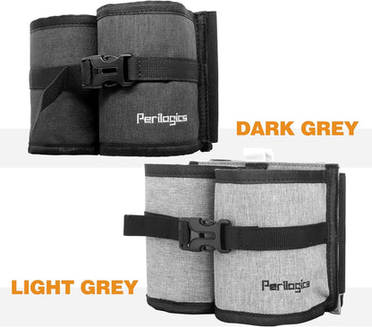 Perilogics Luggage Travel Cup Holder Hands Free Drink Caddy for Suitcase Handle. Perfect Airplane Travel Essential Accessory Gift for Frequent Traveler, Flight Attendant or with Children (Dark Gray)