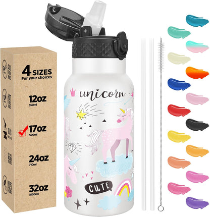 Han's Bottle Sports Water Bottle - 24 Oz, Straw Lid, Leak Proof, Vacuum Insulated Stainless Steel, Double Walled, Thermo Mug,Black