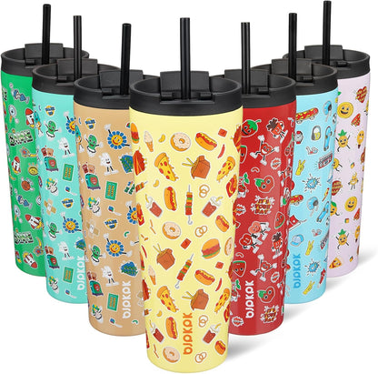 BJPKPK 22oz Insulated Tumbler With lid And Straw Stainless Steel Tumblers Travel Coffee Mug Reusable Thermal Cup,Sky