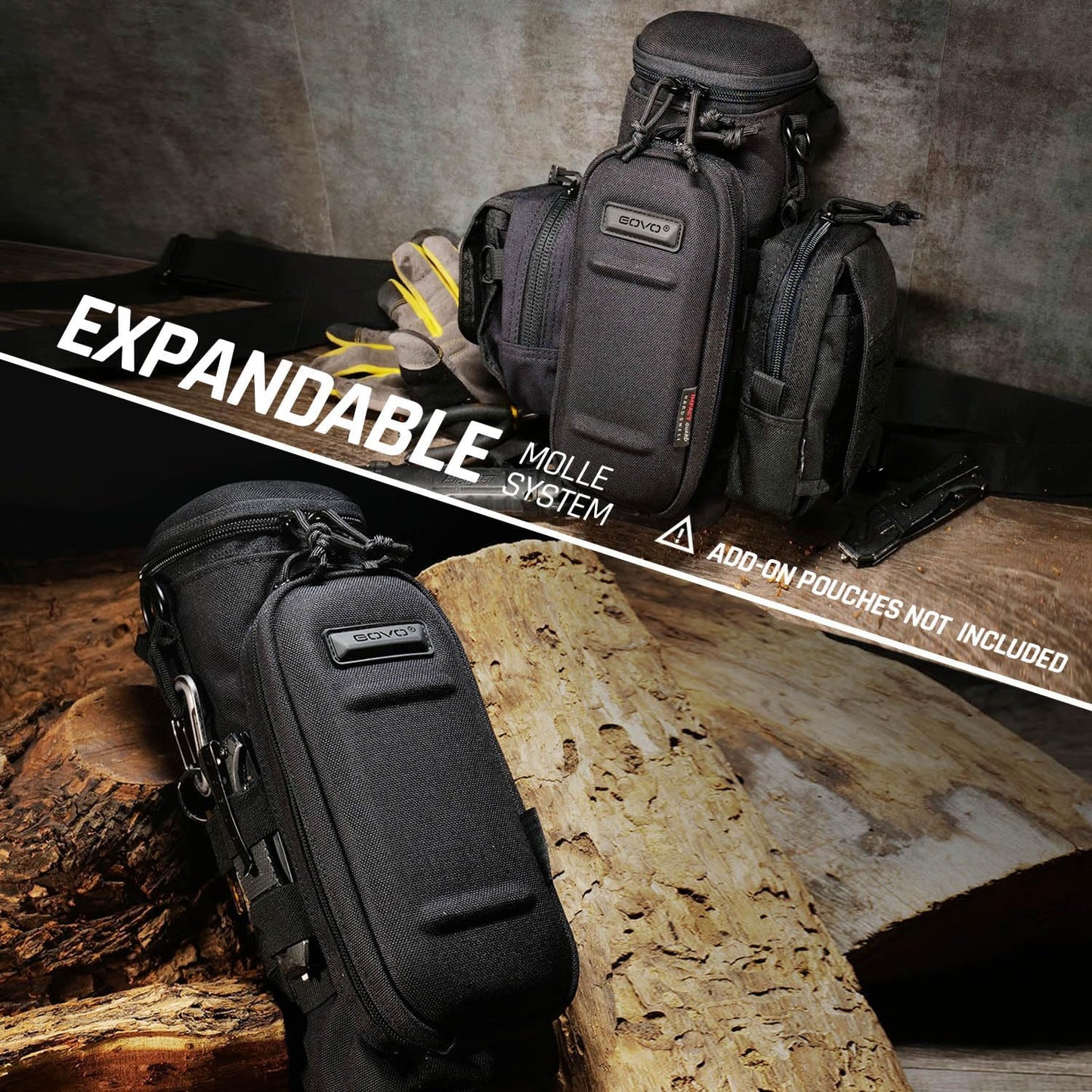GOVO U1 Water Bottle Pouch with Zippered Hardshell Cap, Fits Up to 40oz Bottle, Molle System, Heavy Duty, Made With 100% Nylon