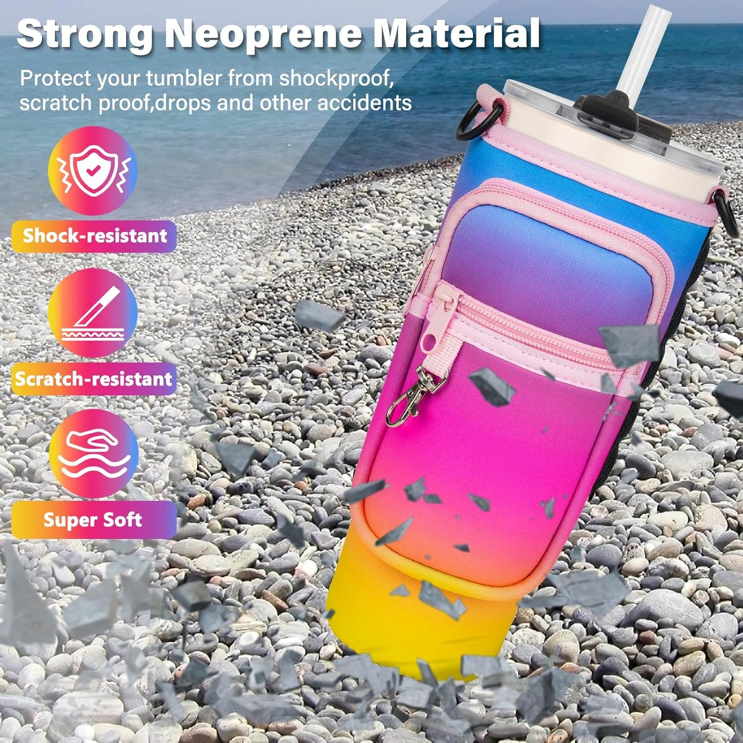 Magnetic Water Bottle Carrier Bag Compatible with Stanley/Meoky 40 oz Tumbler with Handle,Water Bottle Holder Pouch with Adjustable Shoulder Strap & Phone Pocket Fits for Stanley Cup Accessories