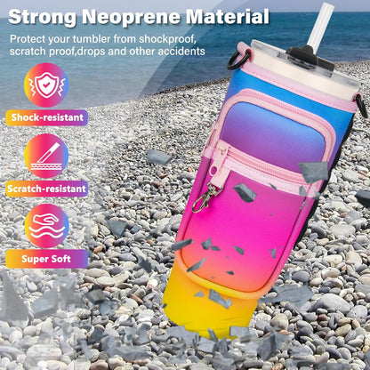 Magnetic Water Bottle Carrier Bag Compatible with Stanley/Meoky 40 oz Tumbler with Handle,Water Bottle Holder Pouch with Adjustable Shoulder Strap & Phone Pocket Fits for Stanley Cup Accessories
