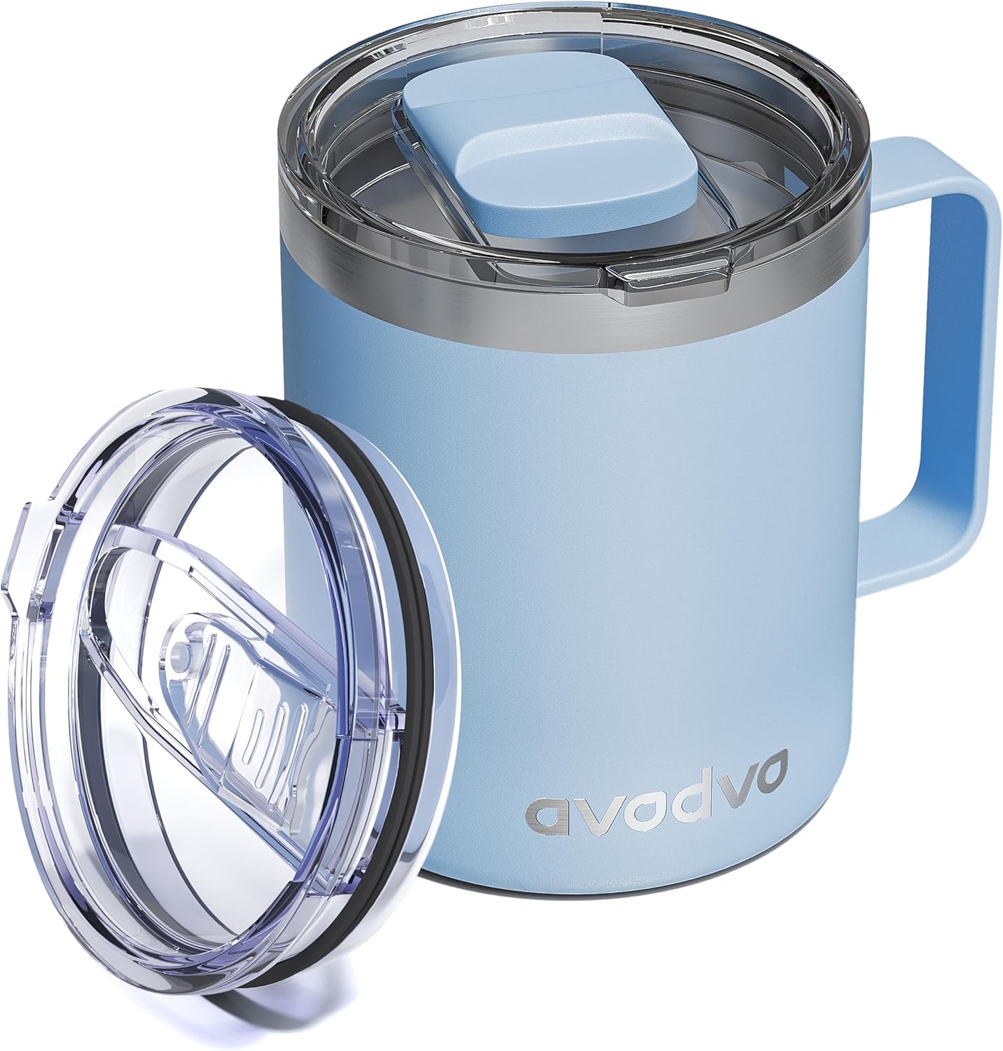 12oz Insulated Coffee Mug with Lid – Includes Two Lids, Stainless Steel Coffee Travel Mug with Handle, Double Wall Vacuum Insulated Camping Mug for Home, Office & Outdoor, Navy Blue