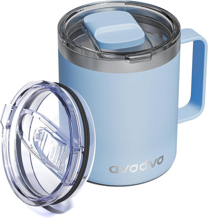 12oz Insulated Coffee Mug with Lid – Includes Two Lids, Stainless Steel Coffee Travel Mug with Handle, Double Wall Vacuum Insulated Camping Mug for Home, Office & Outdoor, Navy Blue