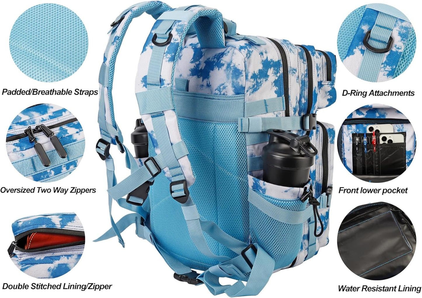 LHI Military Tactical Backpack for Men and Women 45L Army 3 Days Assault Pack Bag Large Rucksack with Molle System - Black - Colors B